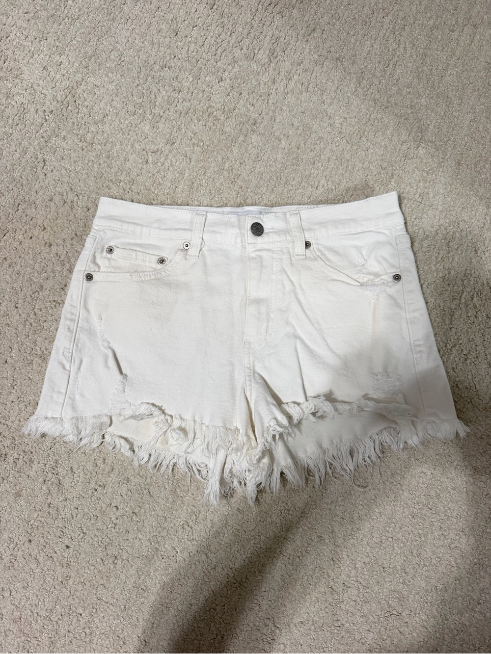 Daze White Frayed Hem Women's Denim Shorts